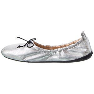 TOD'S Leather Ballerina Flat Silver Size 38/ US 8 Bow